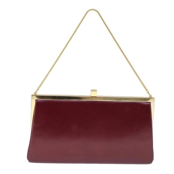 BURBERRY Chain Gamaguchi Shoulder Bag Leather Red Gold Auth 105703V - Picture 1 of 15